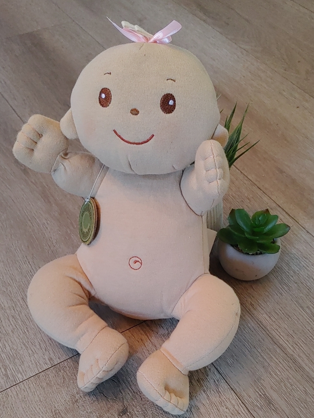 Willow Peach-Pink Plush Baby Doll with Embroidered Face